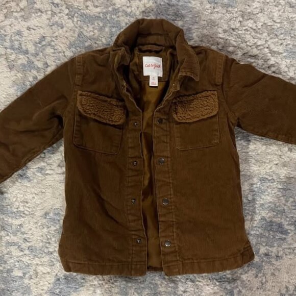 Boys 4T Corduroy Jacket Brown Sherpa Lined Pockets Fall Coat - Picture 1 of 4